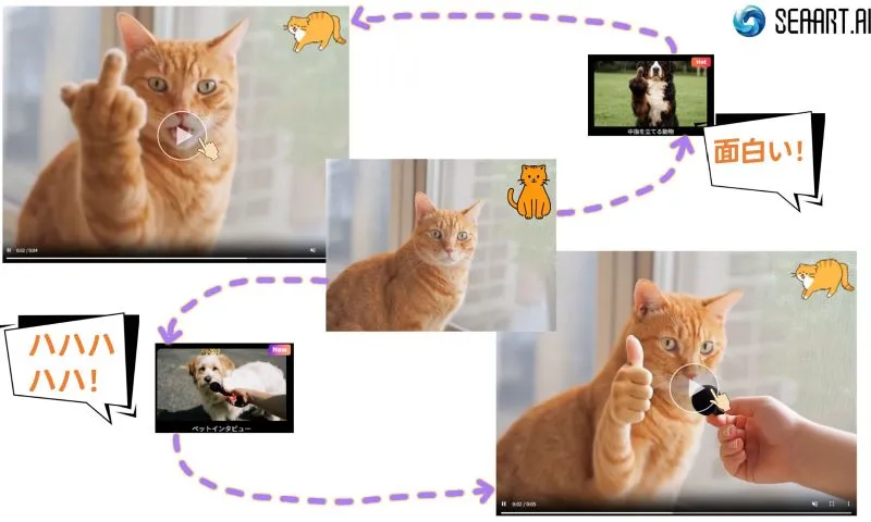 SeaArtのAI動画エフェクトを使って生成した面白い猫の動画