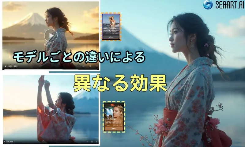 SeaArtの異なるAI動画モデルで生成した異なる動画効果