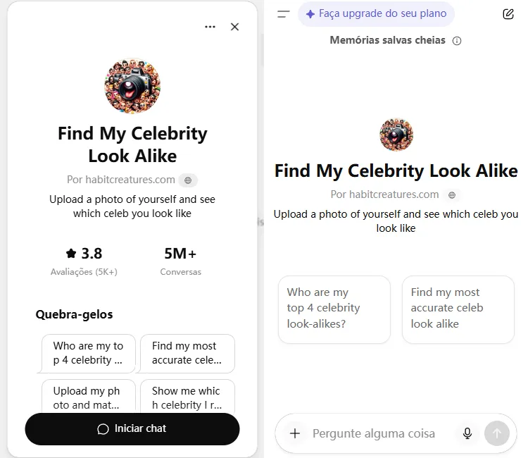 Find my Celebrity look alike - ChatGPT
