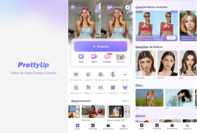 Editor de cuerpo de video todo-en-uno con plantillas - PrettyUp