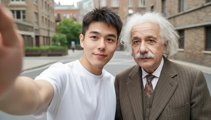 与历史人物合影