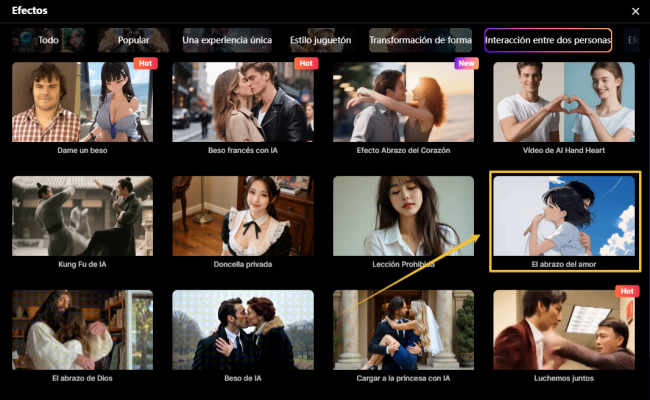 el efecto de abrazo IA de SeaArt