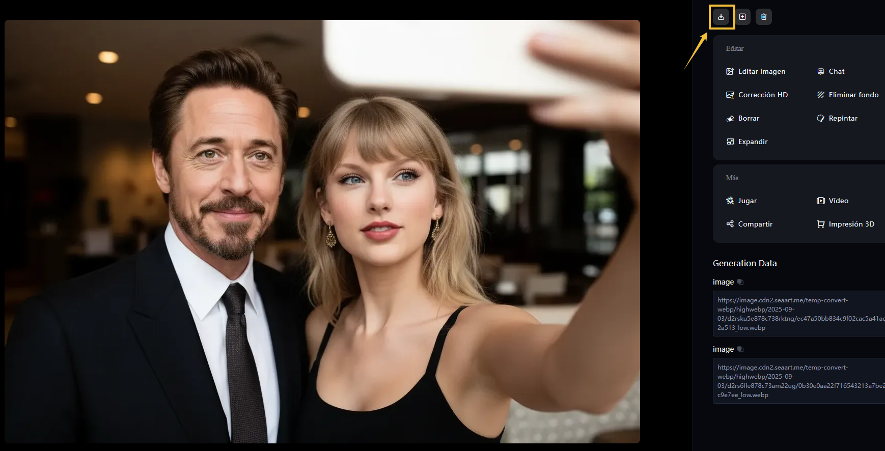 descarga la foto con famoso generada por SeaArt