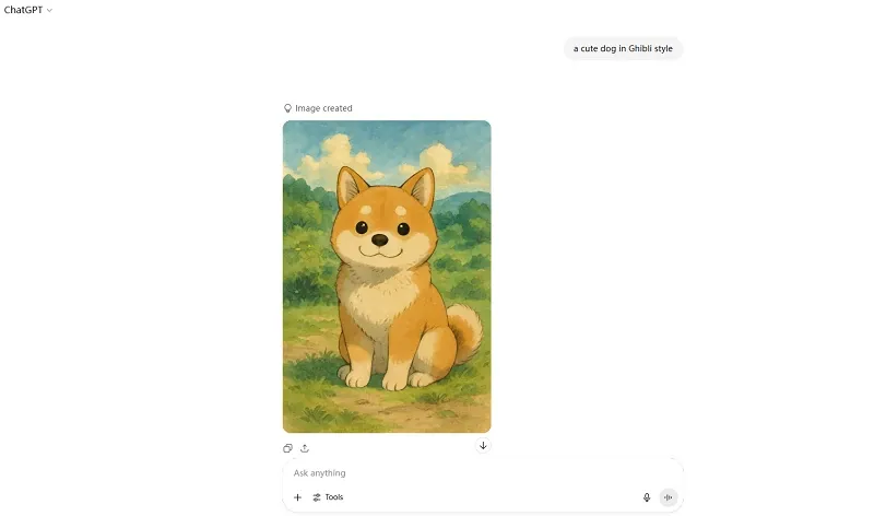 Generate a Ghibli-style dog from text using ChatGPT