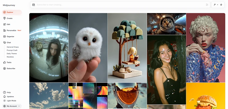 Midjourney Explore page