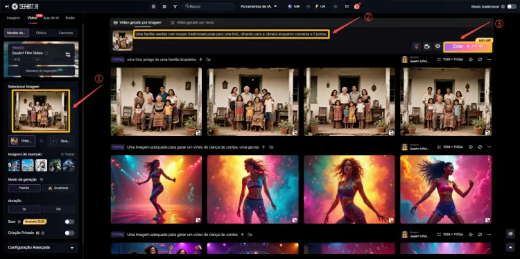 Segundo passo para animar imagem com IA no SeaArt