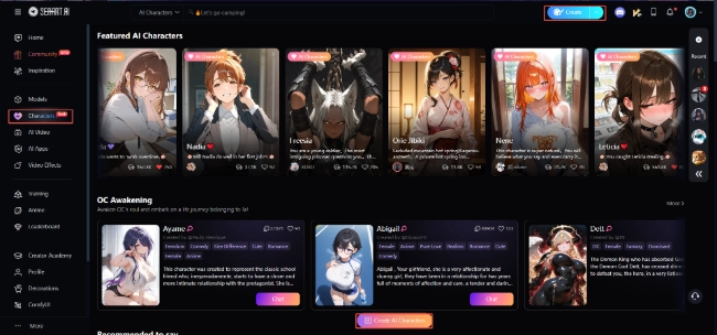 SeaArt AI Homepage Characters