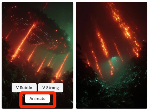Animate button on an AI image created by Midjourney