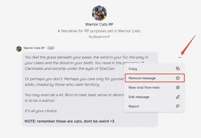 Remove Character AI Chat Messages