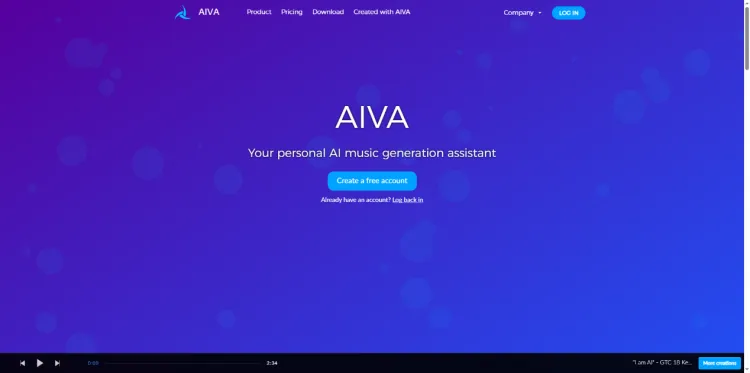 Criar música com IA grátis com AIVA