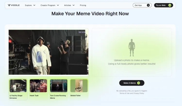 Gerador de memes do Viggle AI app