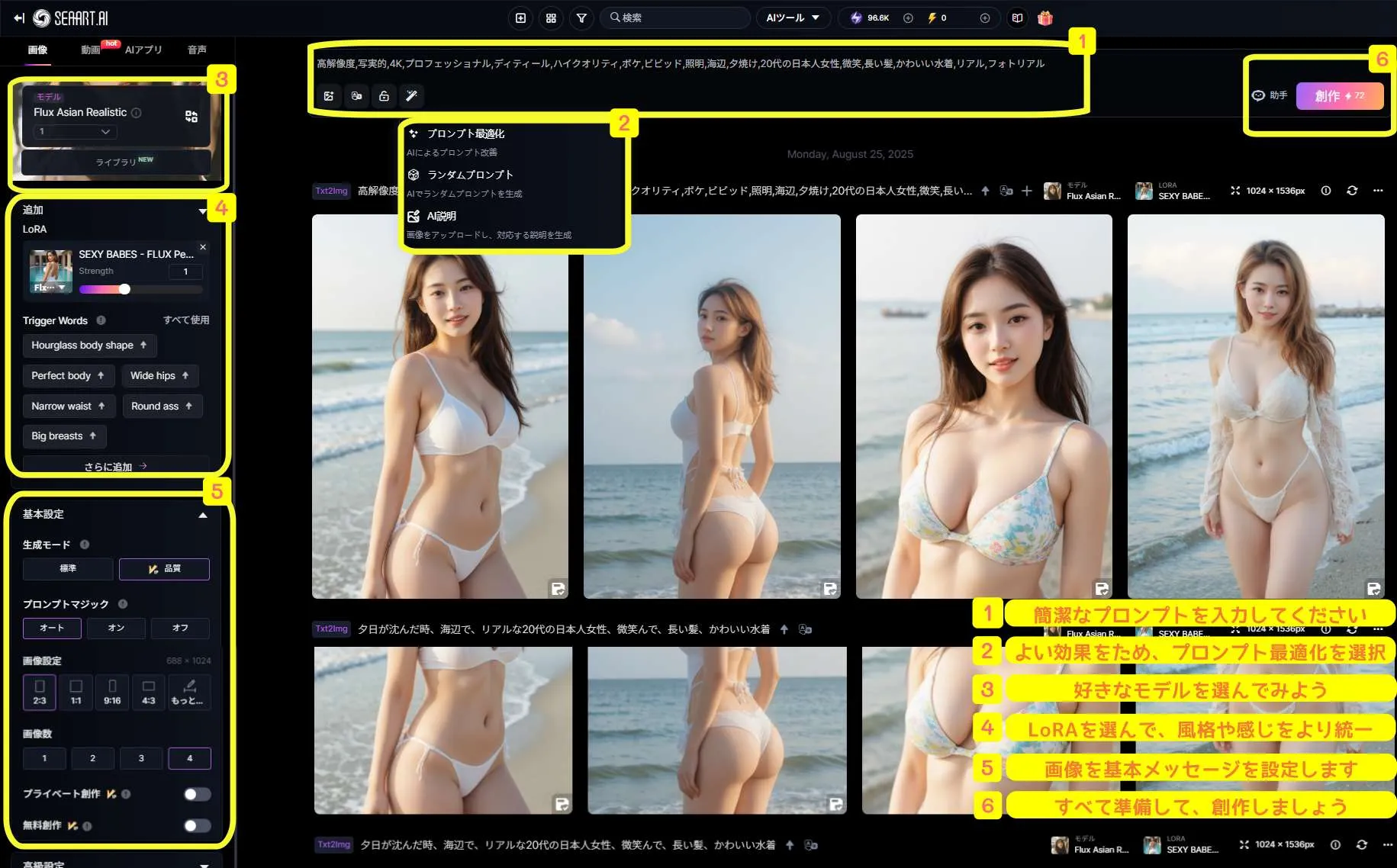 SeaArtでAIグラビア写真を生成する手順