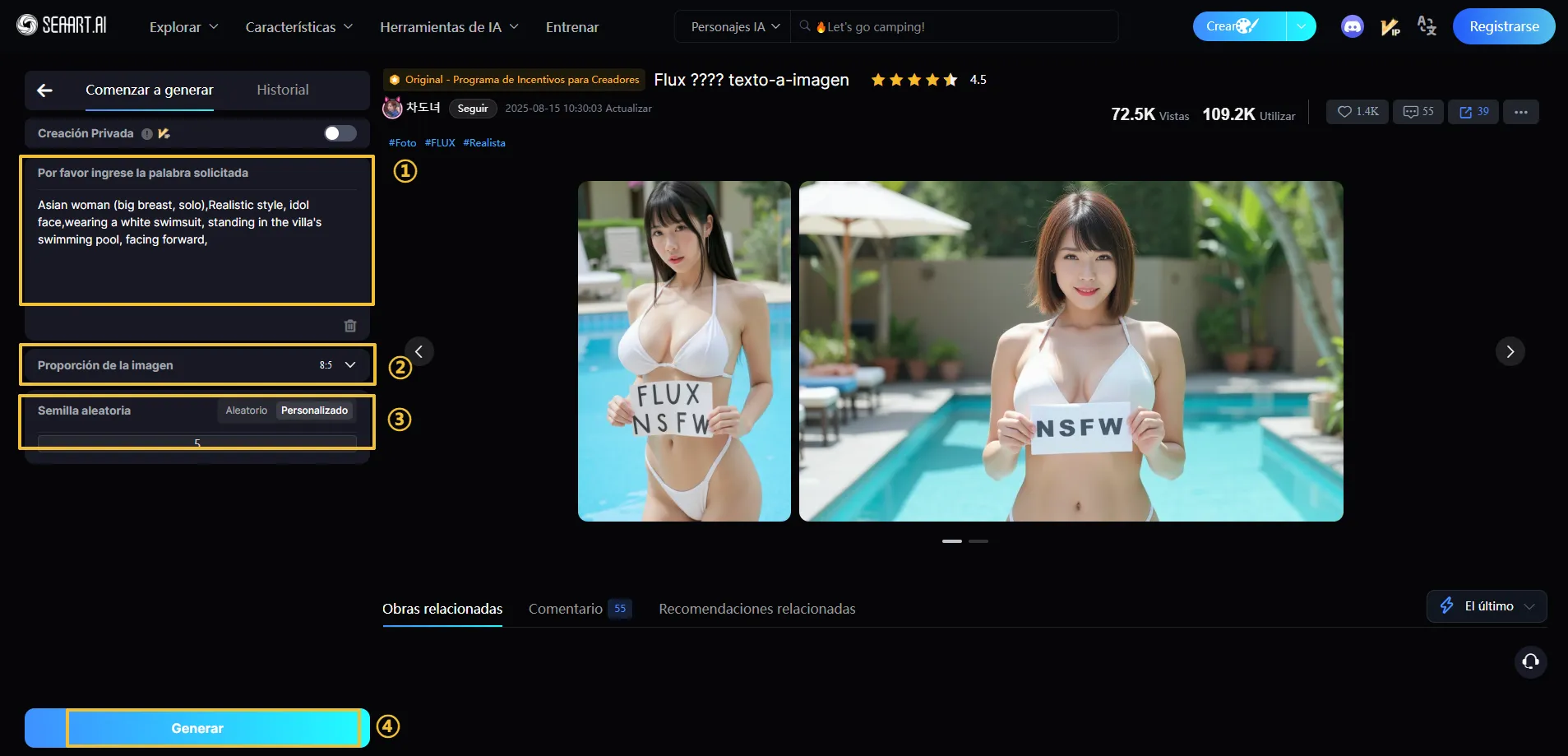 Escribe prompts para crear imagen NSFW