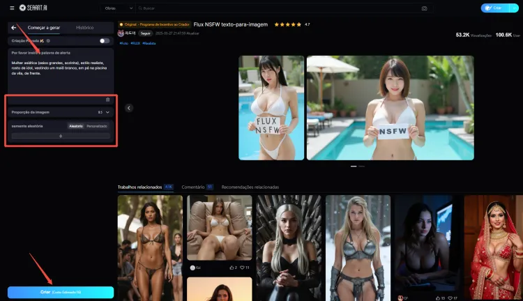 Etapas de criação de imagem no SeaArt AI