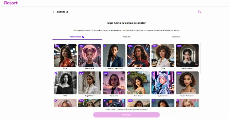 Generador de avatar con IA - Picsart