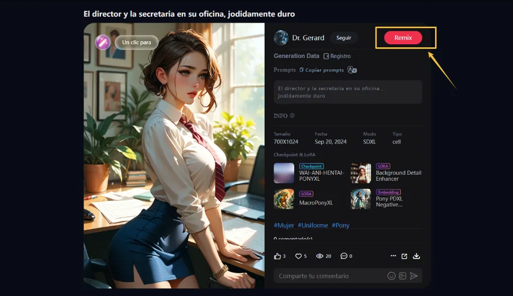 Crea una imagen hot con la plantilla de SeaArt