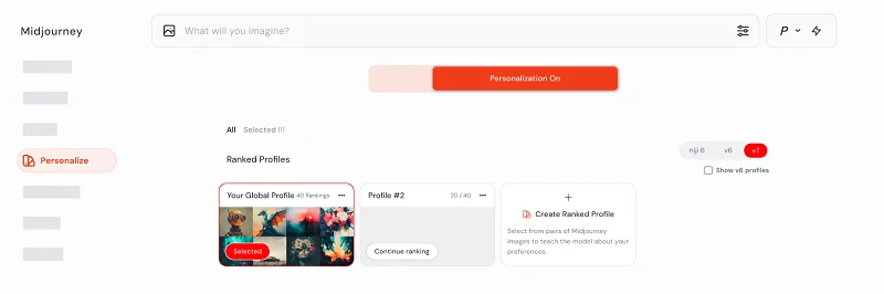 Midjourney Personalize page