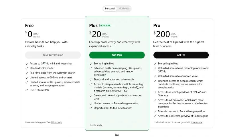 ChatGPT's pricing