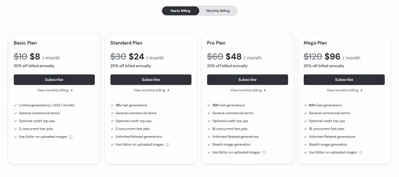 Midjourney's pricing