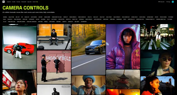Interface de Controle de Câmera do Higgsfield AI
