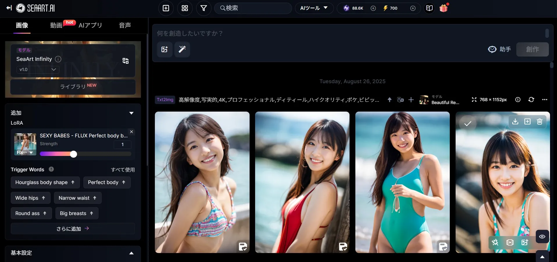 SeaArt AI 画像生成の画面