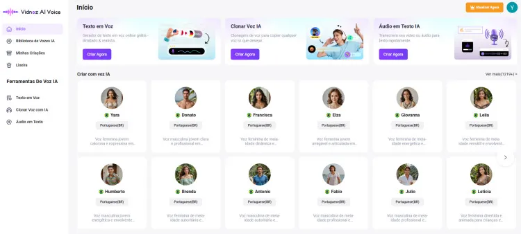 Biblioteca de vozes IA do Vidnoz AI