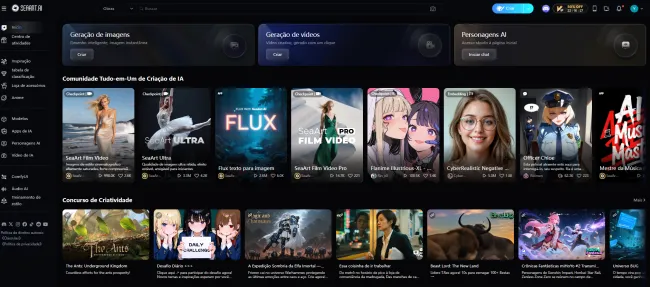 Página inicial do SeaArt