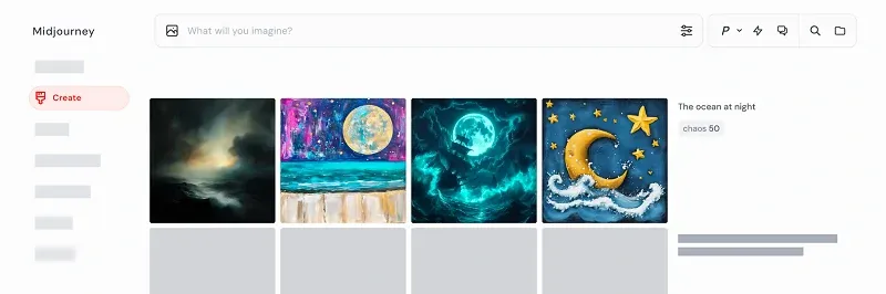 Midjourney's image generation interface