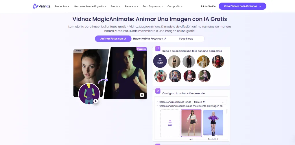 Generador de baile IA - Vidnoz