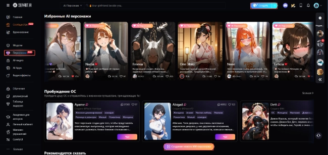 Персонажи на главной странице SeaArt AI