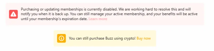 Nota pop-up sobre pagamentos do Civiti