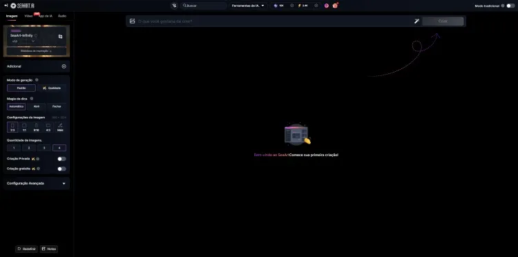 Interface de criação do SeaArt