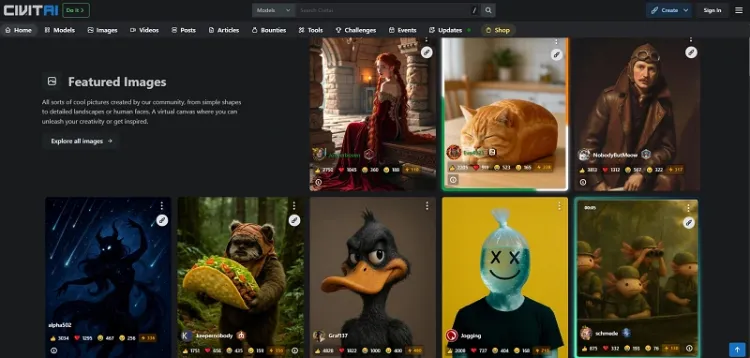 Página inicial do Civitai