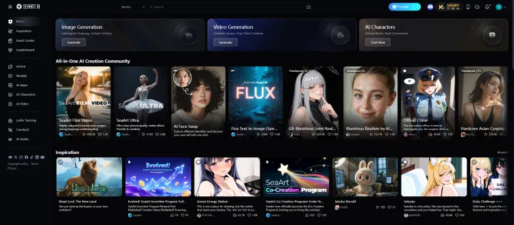 página inicial do SeaArt