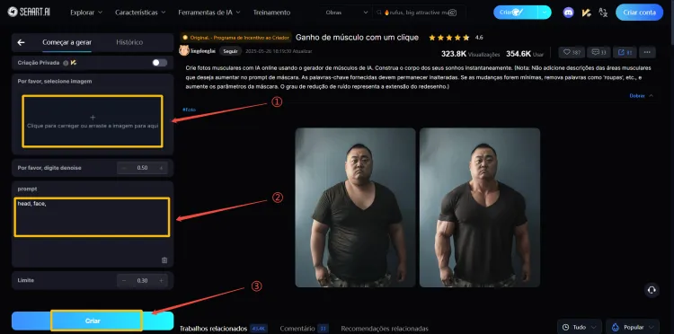 criar músculos em fotos com o SeaArt AI