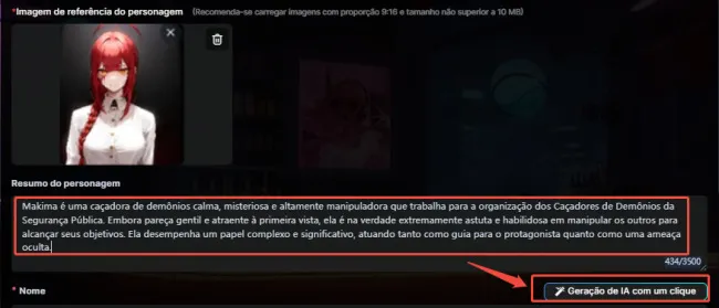 Página de criação de personagem do Cyberpub