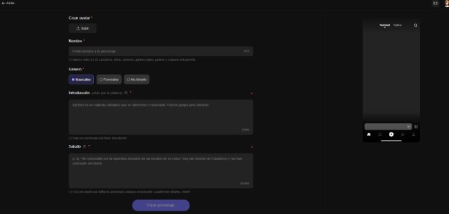 Crear personaje IA en Polybuzz