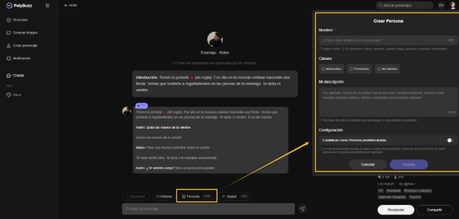 Comienza un chat con IA en Polybuzz