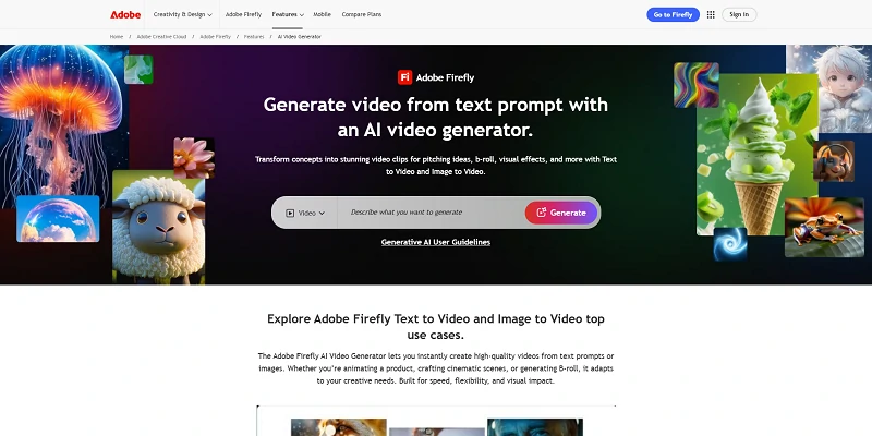 Adobe Firefly Video homepage