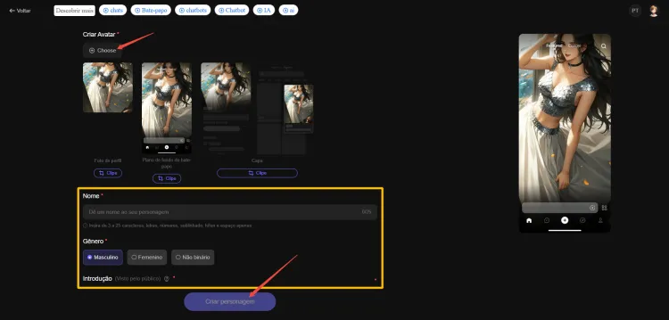 Criar personagem de IA com PolyBuzz