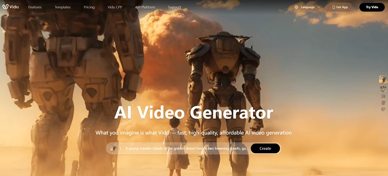 Vidu AI homepage