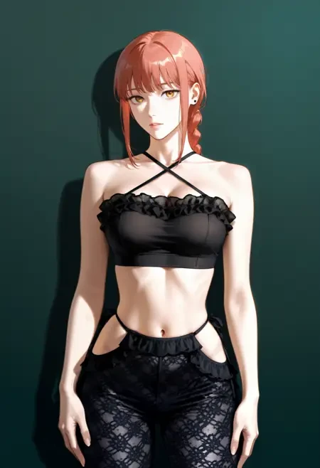 Ruffle Trim Halter Crop Top & Cutout Lace Pants illust