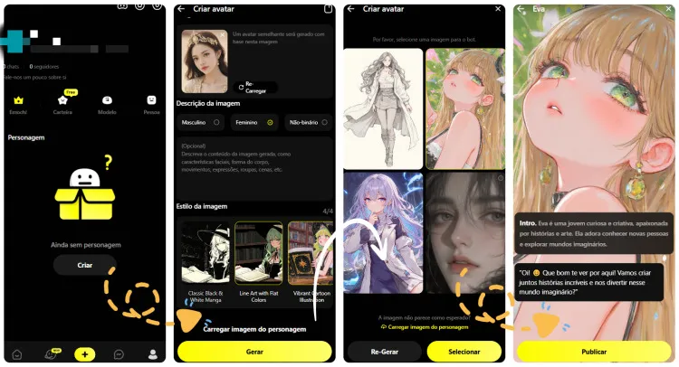  como criar nova personagem de IA no Emochi AI