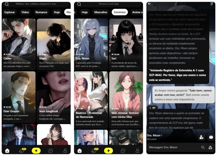 interfaces de bate-papo do Emochi AI
