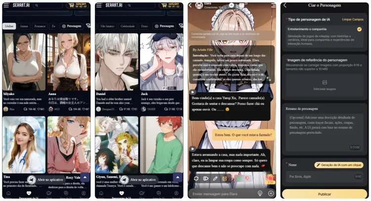 interfaces dos personagens de IA do SeaArt