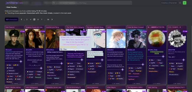 Escolha um personagem do Janitor AI para conversar