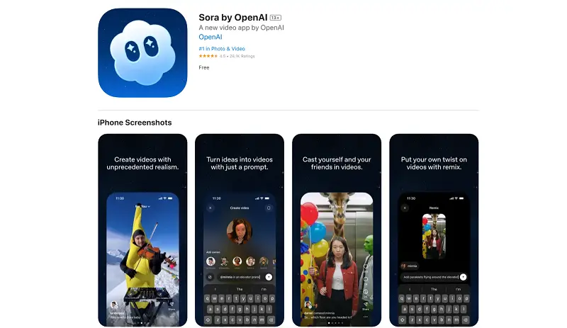 Sora app-apple app store interface