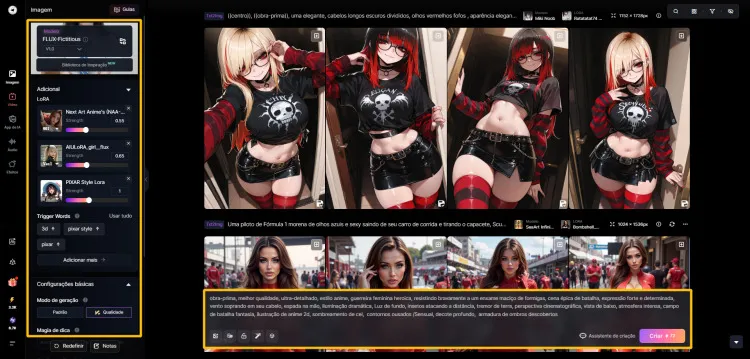 Processo de geração de arte sexy AI no SeaArt