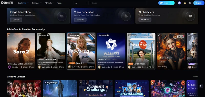 SeaArt AI homepage