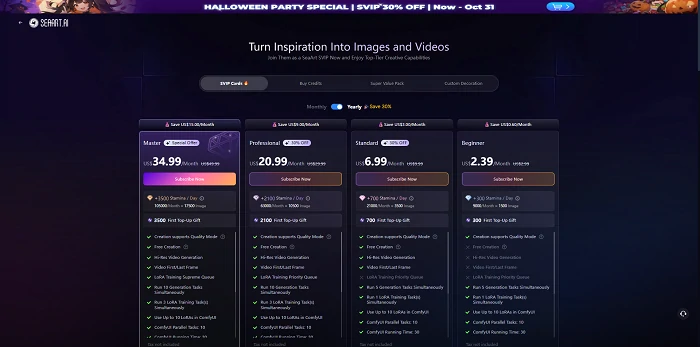 Subscription Plans of SeaArt AI